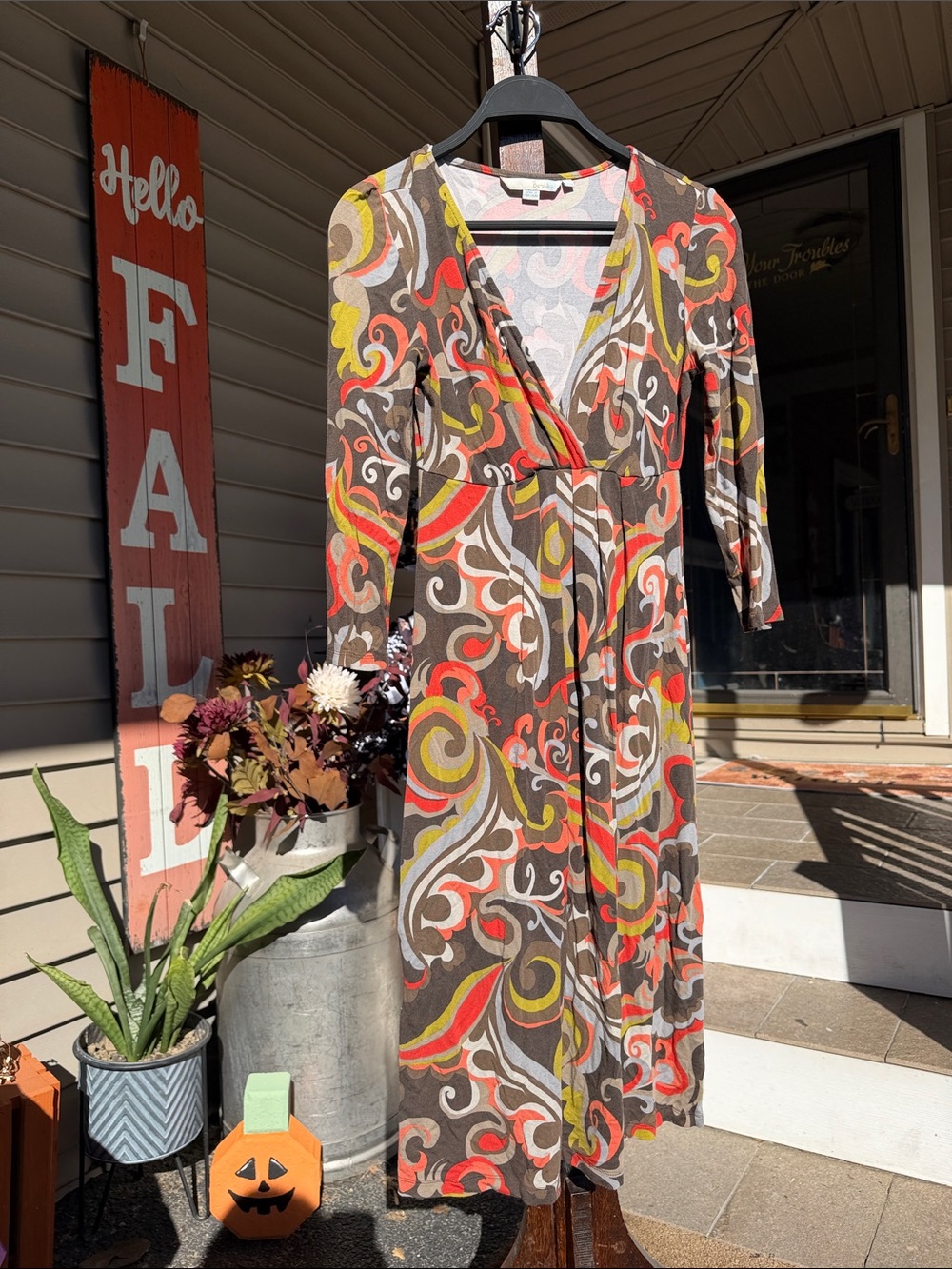 Vintage Boden Multicolor Swirl Long Sleeve Dress